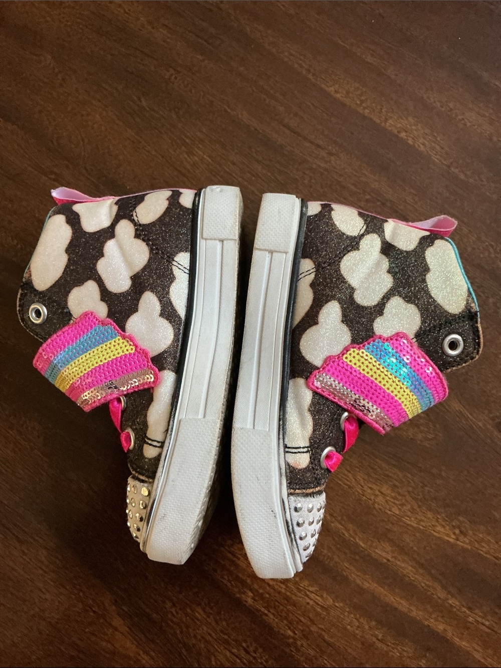 Skechers -Sz 8-Twinkle Toes Lighted High-Top Sneakers Pink Rainbow - See Video - Picture 9 of 14